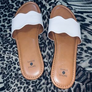 Classy white slide on sandals by shade n shore